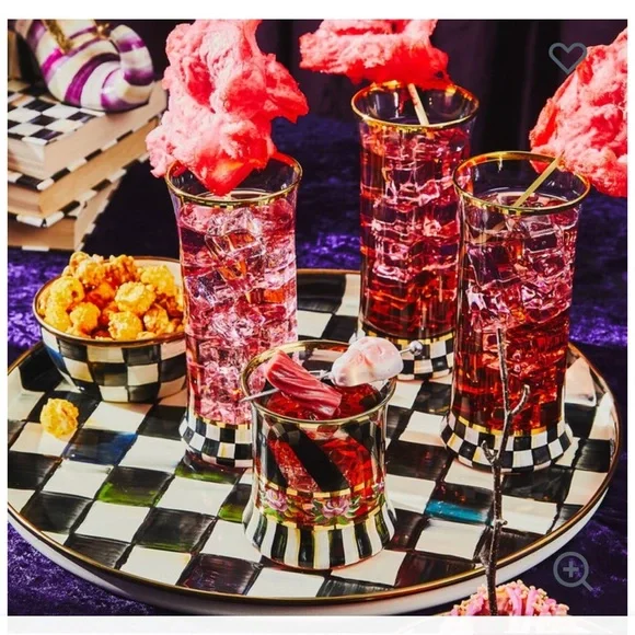 Courtly Check Highball Glass Set with Gold Accents - Picture 3 of 10